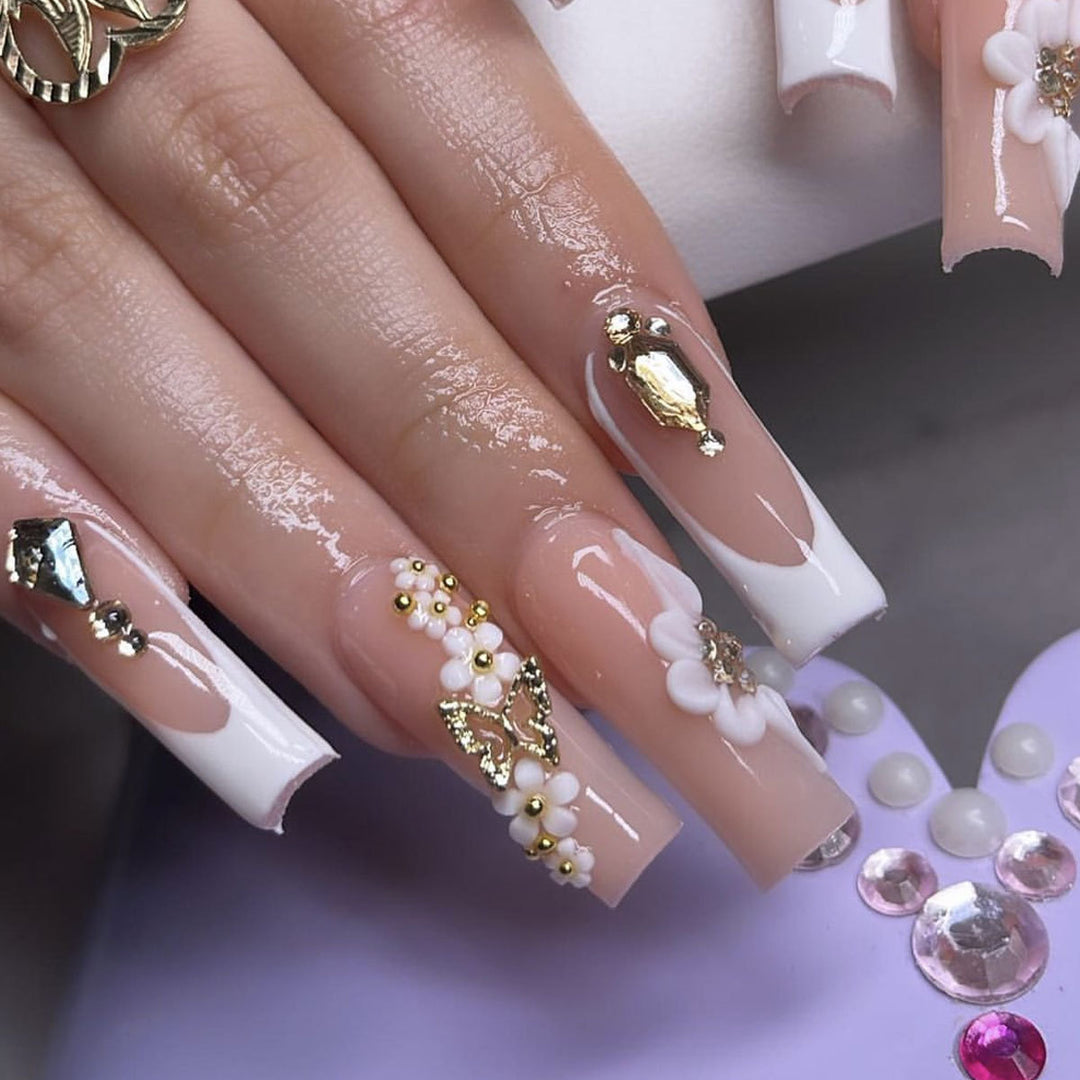 Decorative Floral Acrylic Nail Art Extensions Bowlift