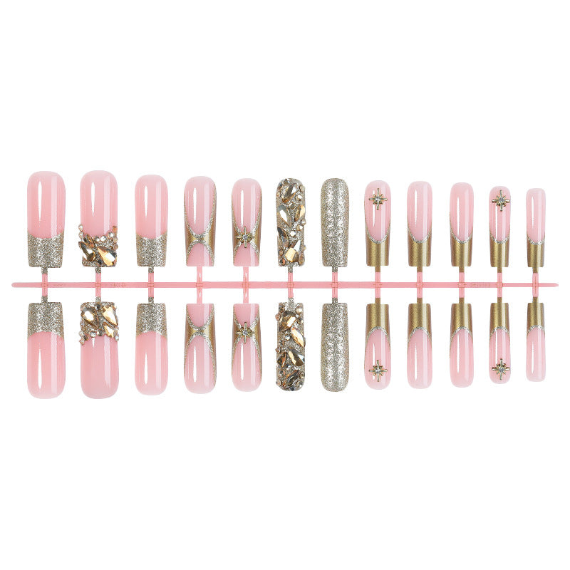 Premium Decorative Press-On Nail Set with Elegant Gold Accents Bowlift