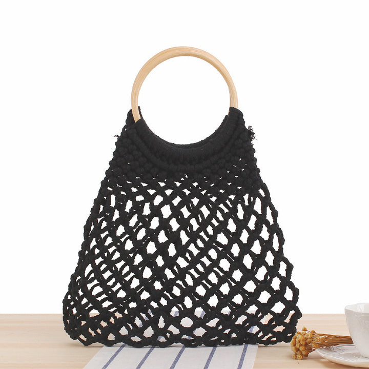 Macrame Basket with round wooden handle Bowlift