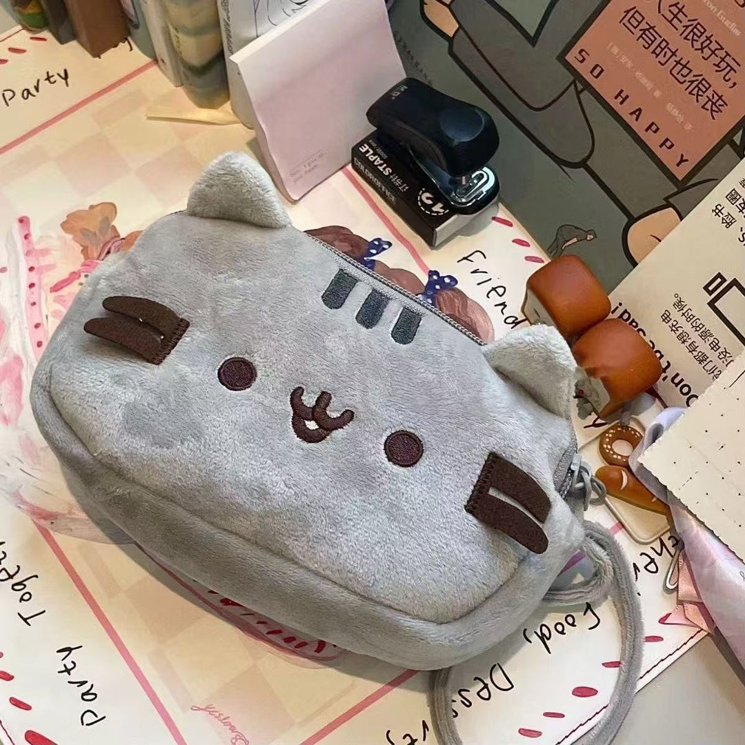 Plush Cat Crossbody Bag with Zippered Coin Pocket and Adjustable Strap Bowlift