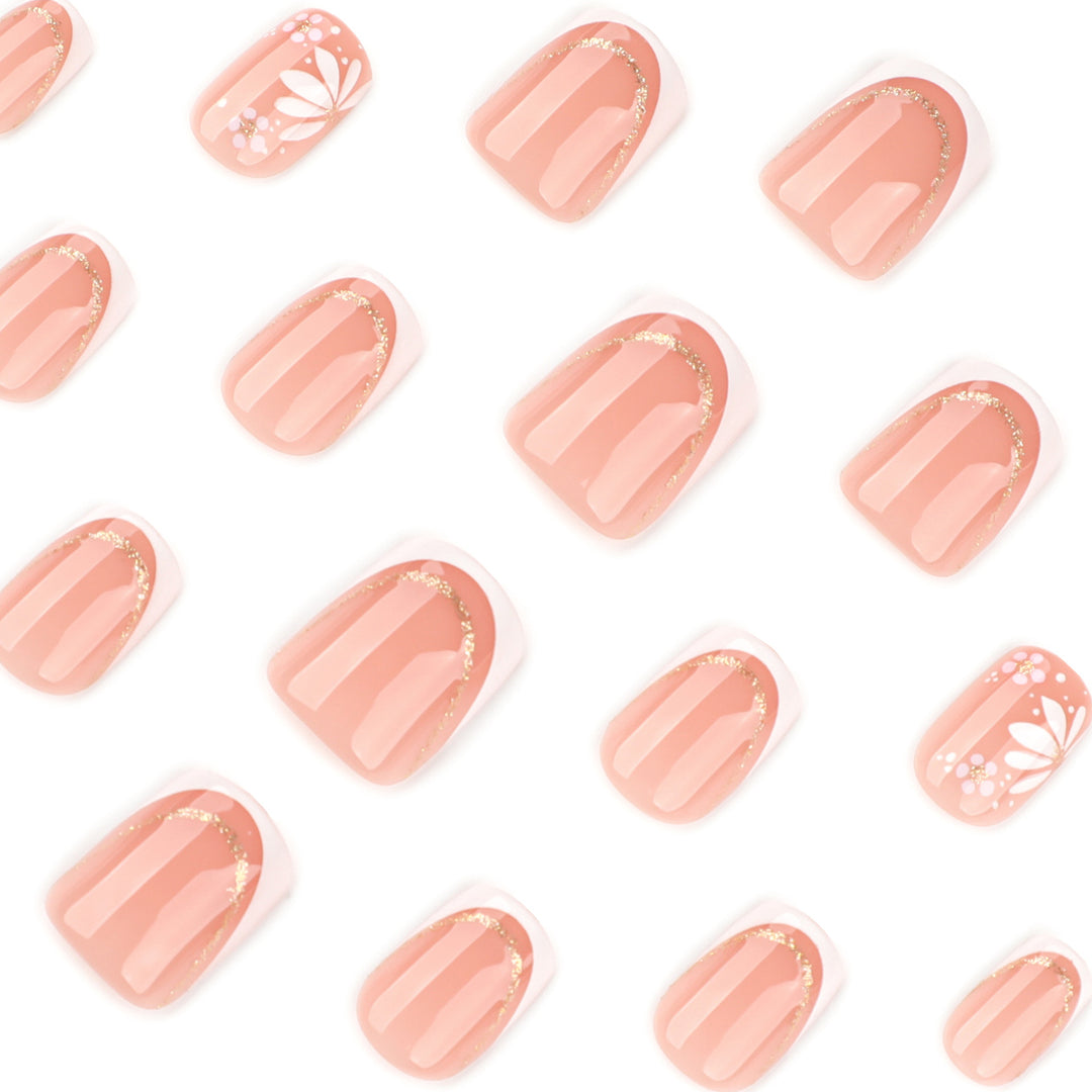 Artistic nail extensions with floral design and elegant accents Bowlift