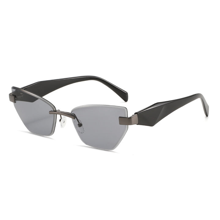 Rimless Geometric Cat-Eye Sunglasses with Sculpted Temples Bowlift