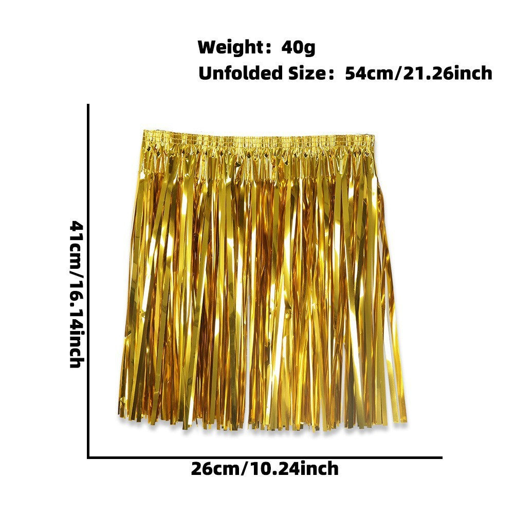 Women's nan metallic foil fringe hula skirt with elastic waistband party costume Bowlift