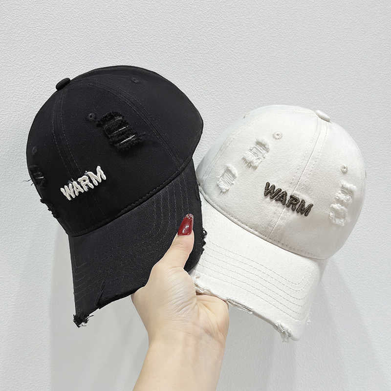 Women's Distressed Cotton Cap with Embroidered Message Bowlift