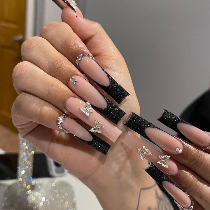 Decorative Long Stiletto Press-On Nails with Rhinestone Accents Bowlift