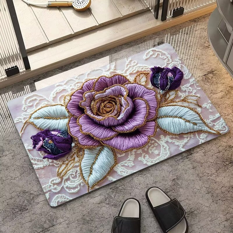 Luxurious Embroidered Floral Area Rug Bowlift
