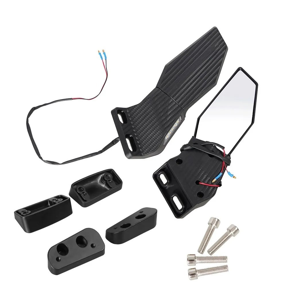 Motorcycle mirror set with integrated LED turn signal Bowlift