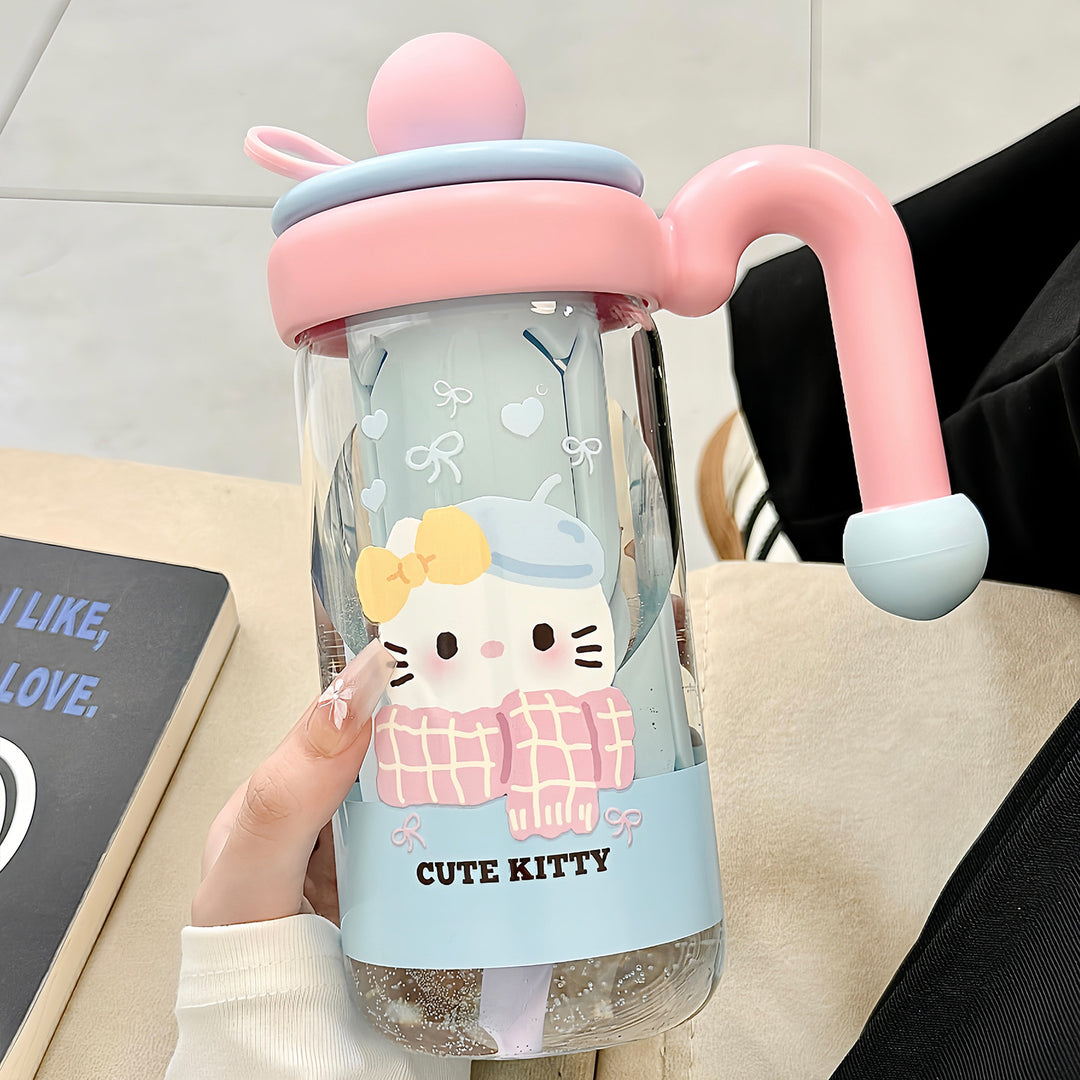 Women's water bottle with playful cat pattern Bowlift