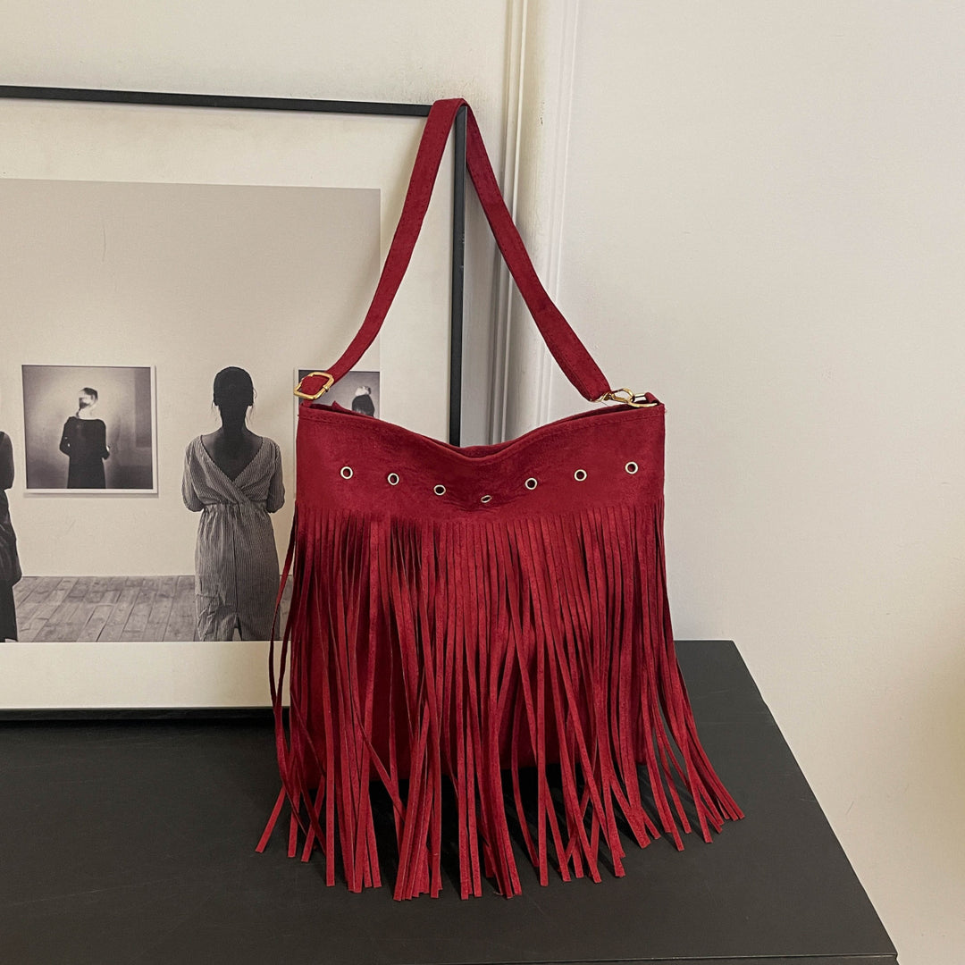 Suede Fringe Shoulder Bag Bowlift