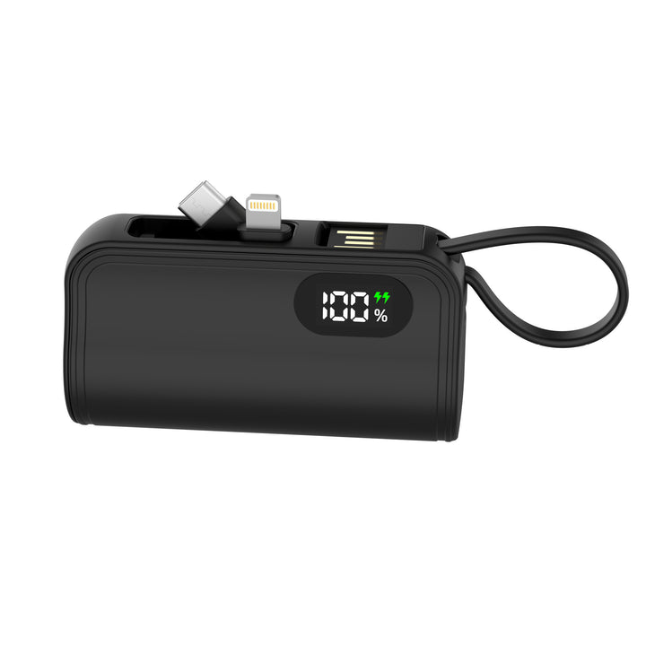 Portable power bank with integrated charging cable and digital capacity display Bowlift