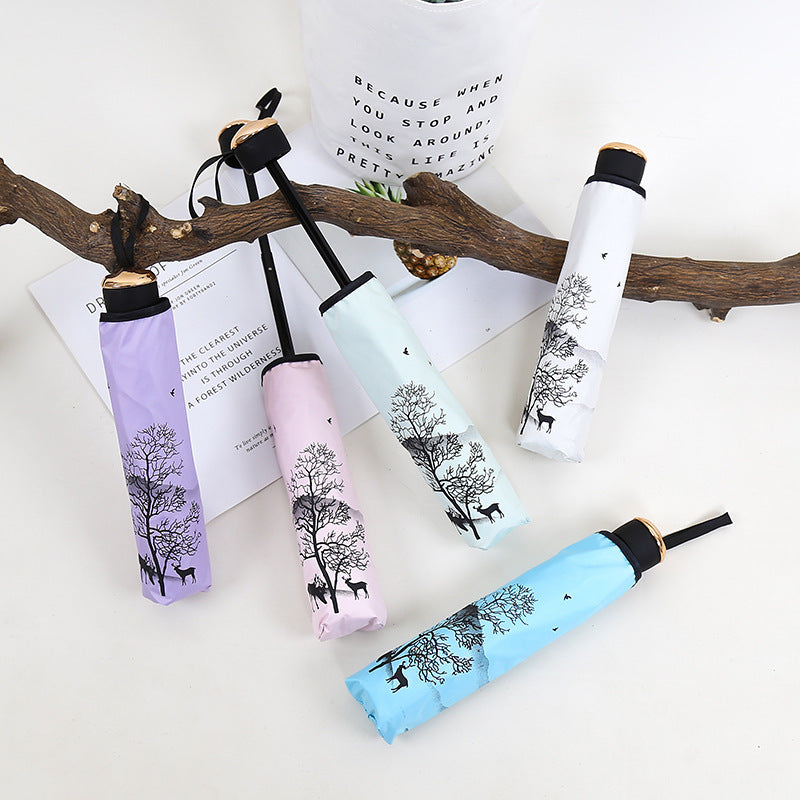 Ladies Foldable Umbrella with Artistic Nature Design Bowlift