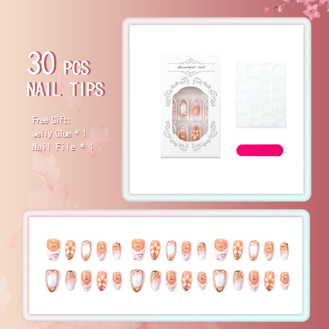 Artificial nail set with delicate flower and glitter decorations Bowlift