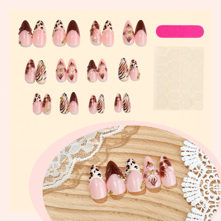 Artistic Press-On Nail Set with Floral and Animal Print Designs Bowlift
