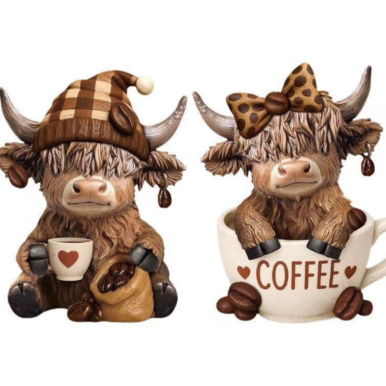 Decorative figure of a Highland cow with accessories Bowlift