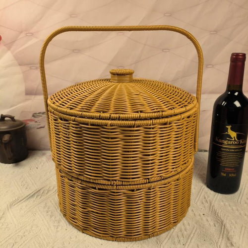 WoElegant Dual-Layer Woven Storage Basket Bowlift