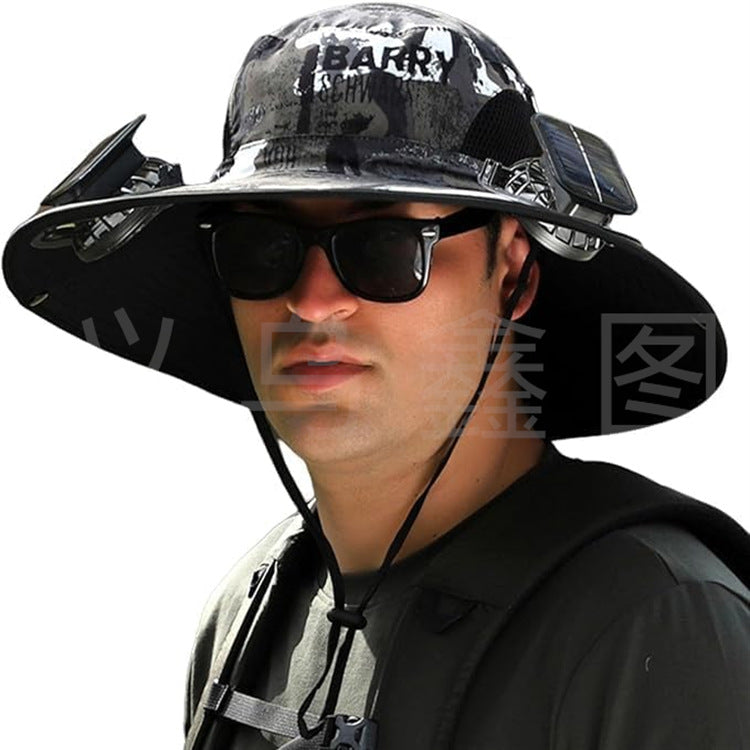 sun hat with solar-powered fan and wide brim Bowlift