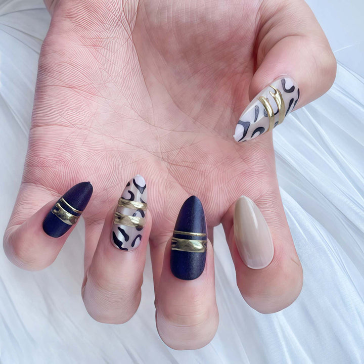Artistic Press-On Nail Set with Contemporary Patterns Bowlift
