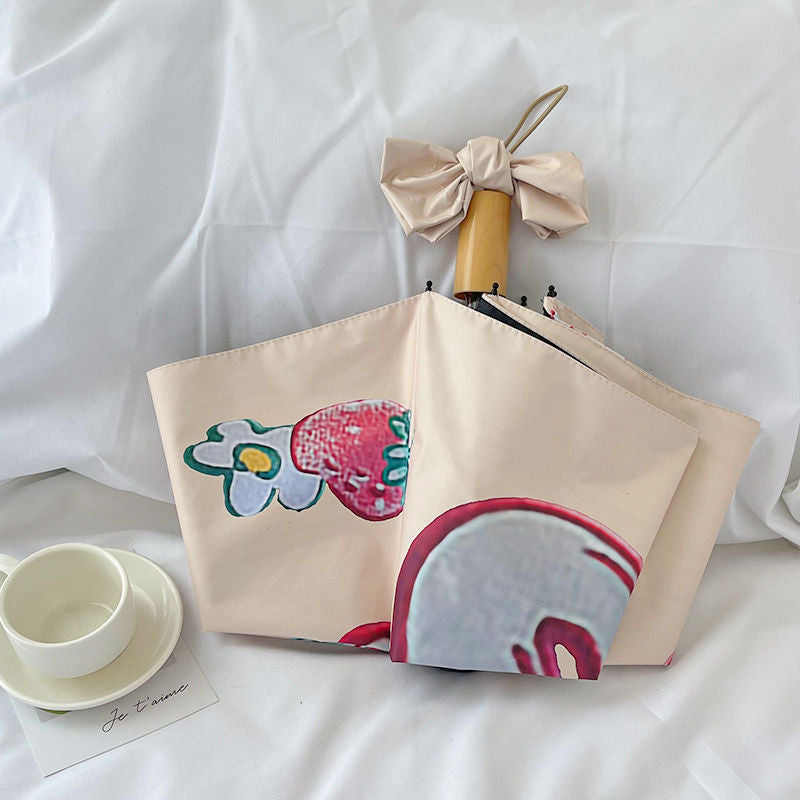 Ladies folding umbrella with cheerful strawberry motif Bowlift