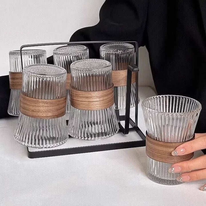 Ribbed Glass Tumbler with Removable Wood Sleeve Bowlift