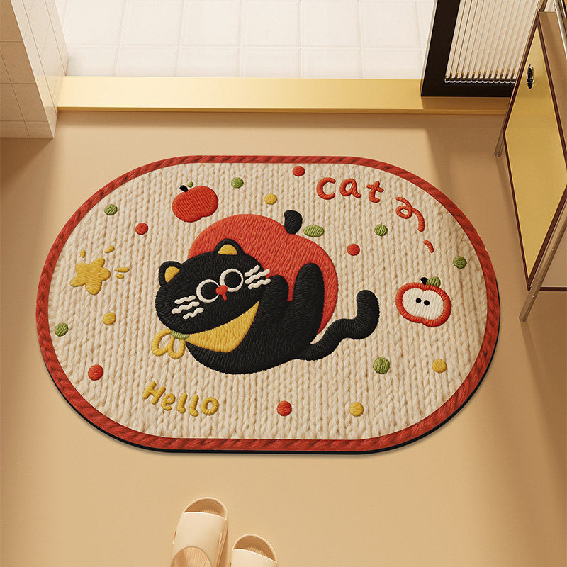 Cute Cartoon Cat-Themed Plush Bath Mat