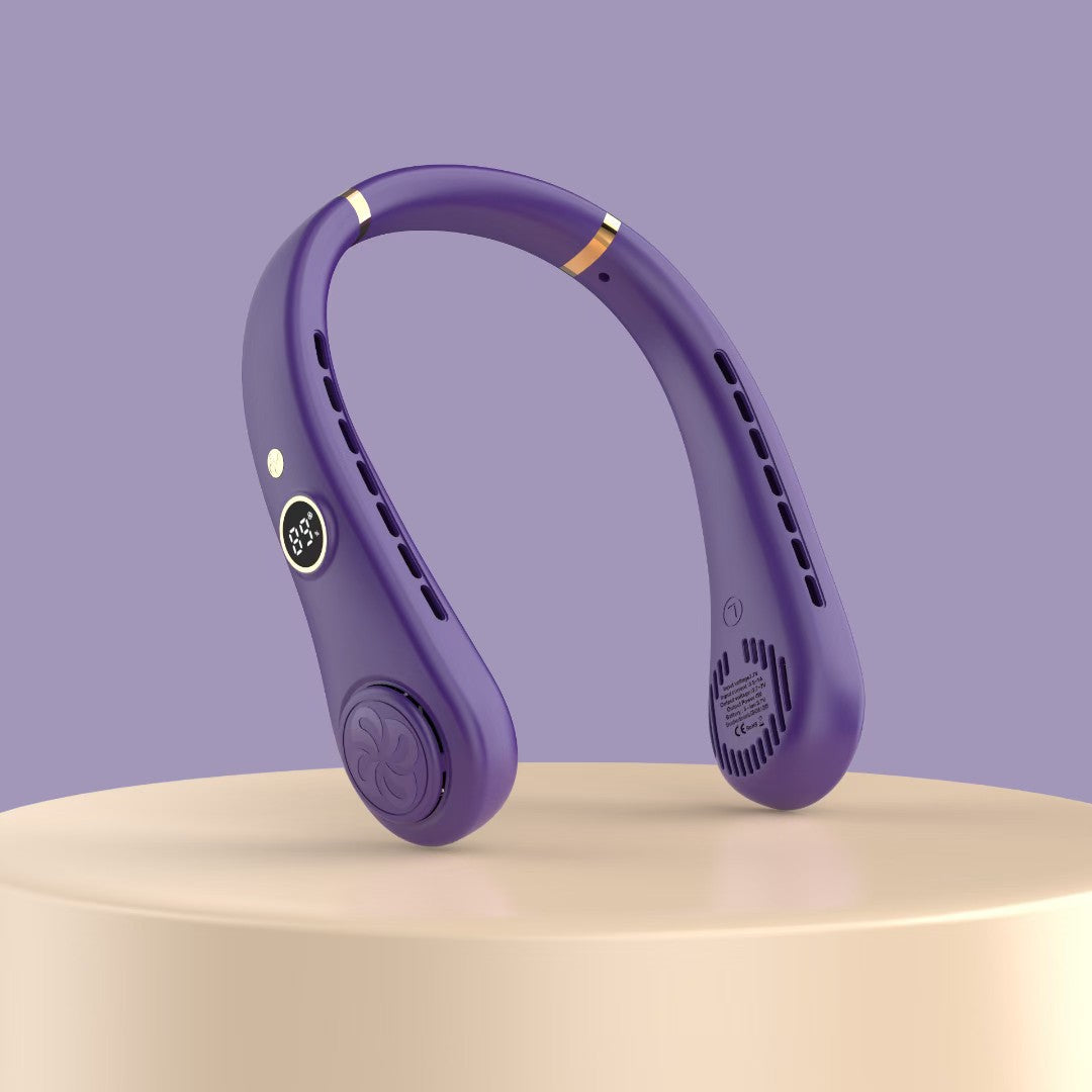 Unisex nan ergonomic hands-free neck fan with LED speed display and dual airflow outlets Bowlift