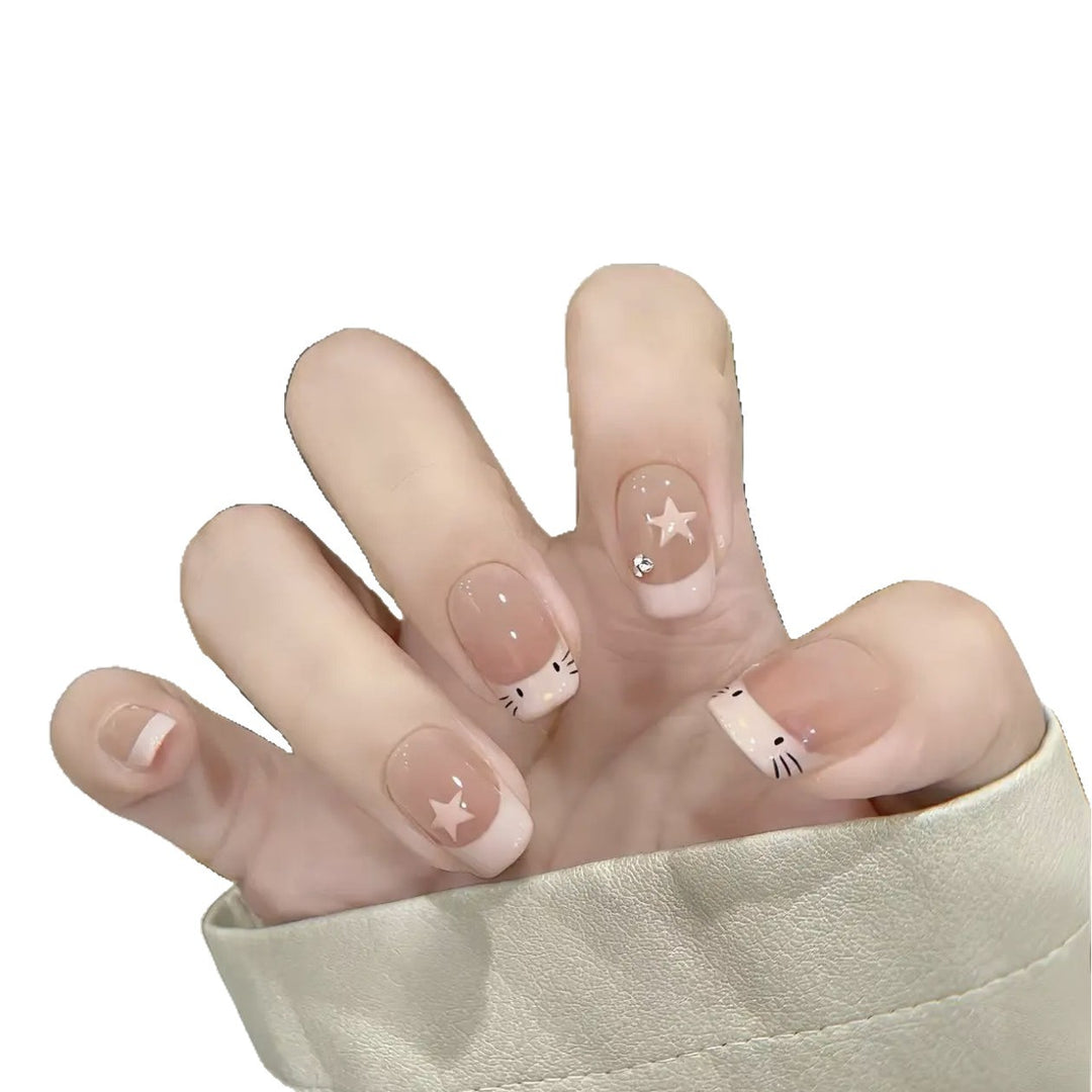 Cute Cat-Themed Press-On Nail Set Bowlift