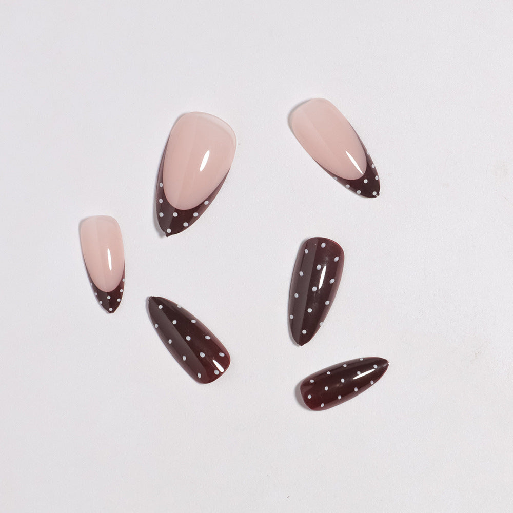 Artistic Press-On Nail Set with Heart and Polka Dot Design Bowlift