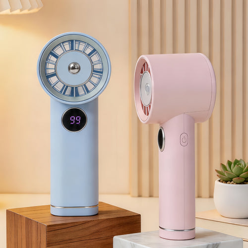 Women's Portable Mini Hand Fan with Digital Temperature Display Bowlift