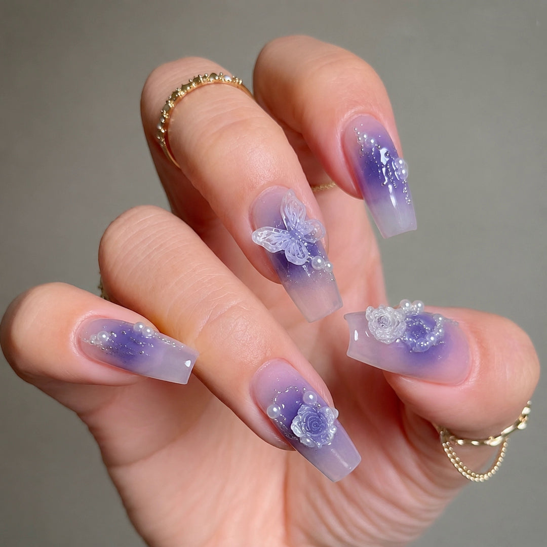 Artistic Butterfly-Embellished Press-On Nail Extensions Bowlift