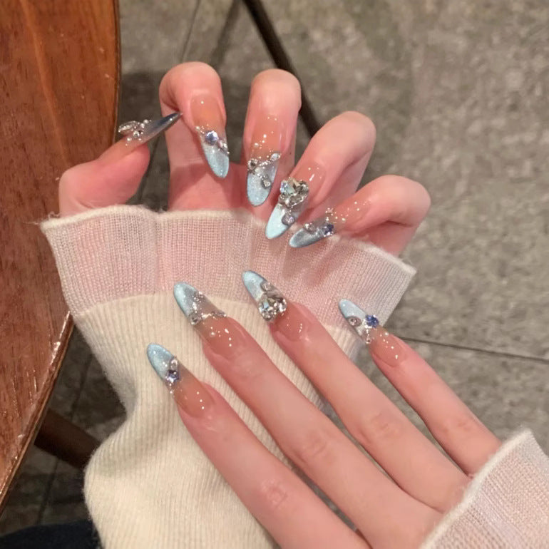 Artistic Press-On Nail Set with Floral and Gemstone Accents Bowlift