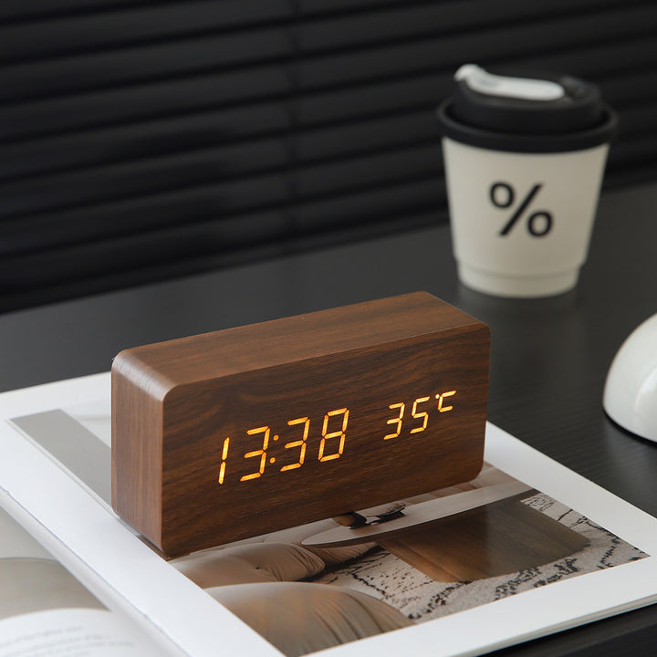 LED Wooden Digital Alarm Clock with Temperature Display Bowlift