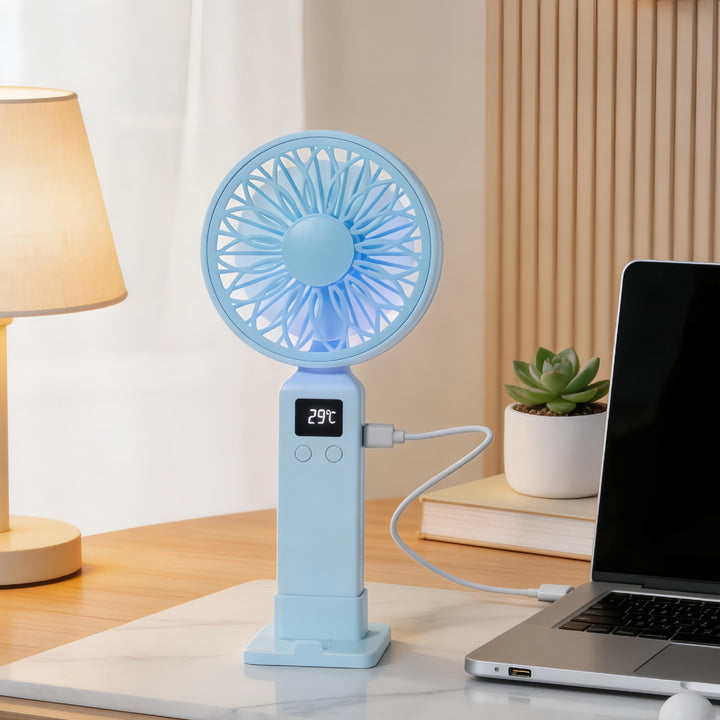 Women's Portable USB Fan with LED Display and Ergonomic Design Bowlift