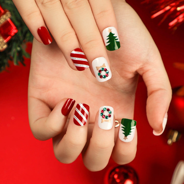 Artful Nail Extensions with Glitter and Rhinestone Embellishments Bowlift