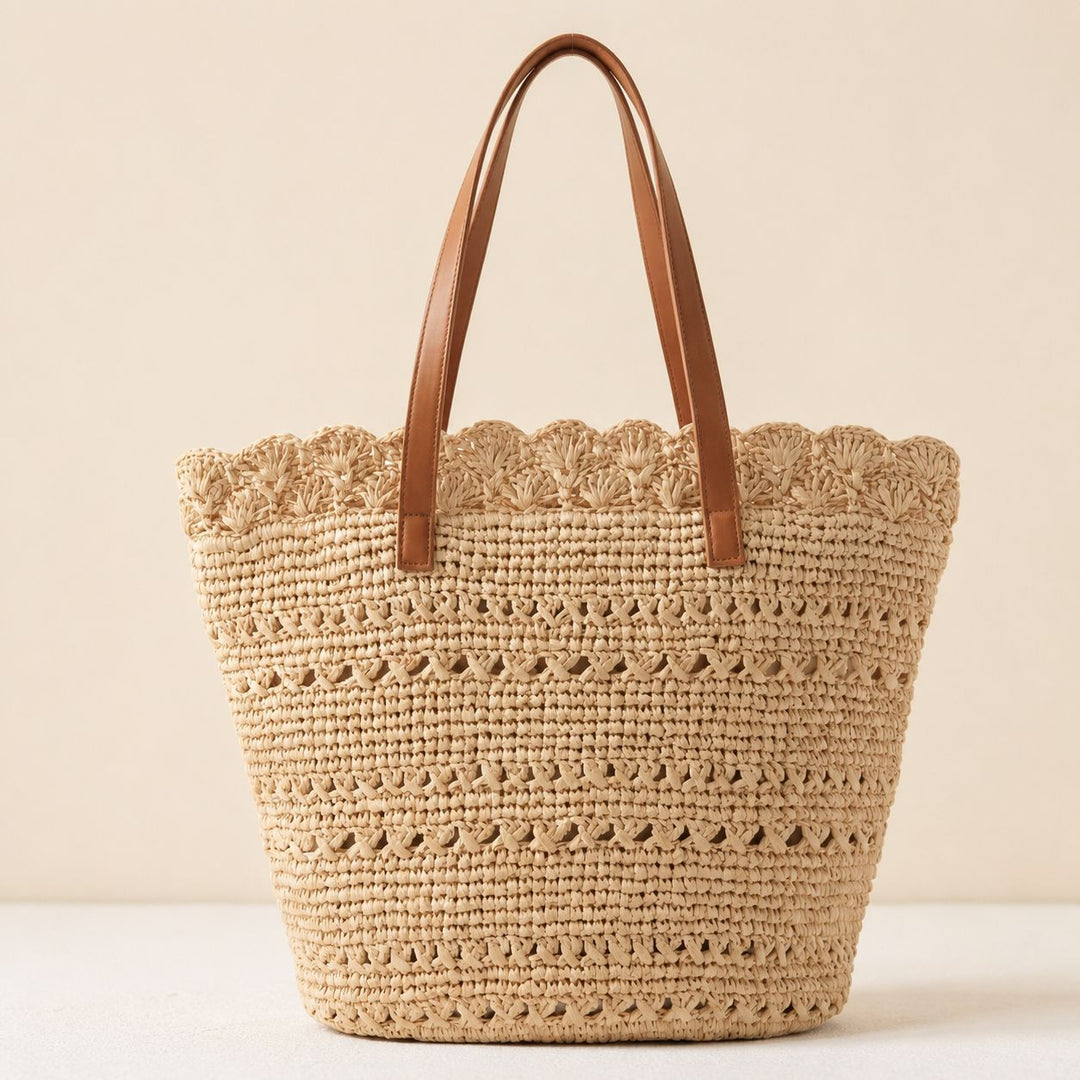 Beach bag with handcrafted crochet pattern and leather handles Bowlift