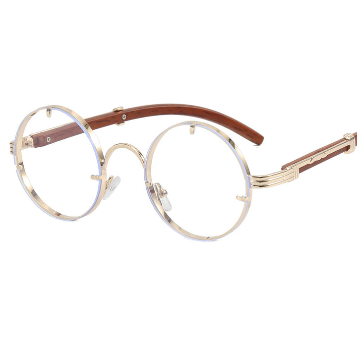Ladies round sunglasses with luxurious wooden frame and golden accents Bowlift