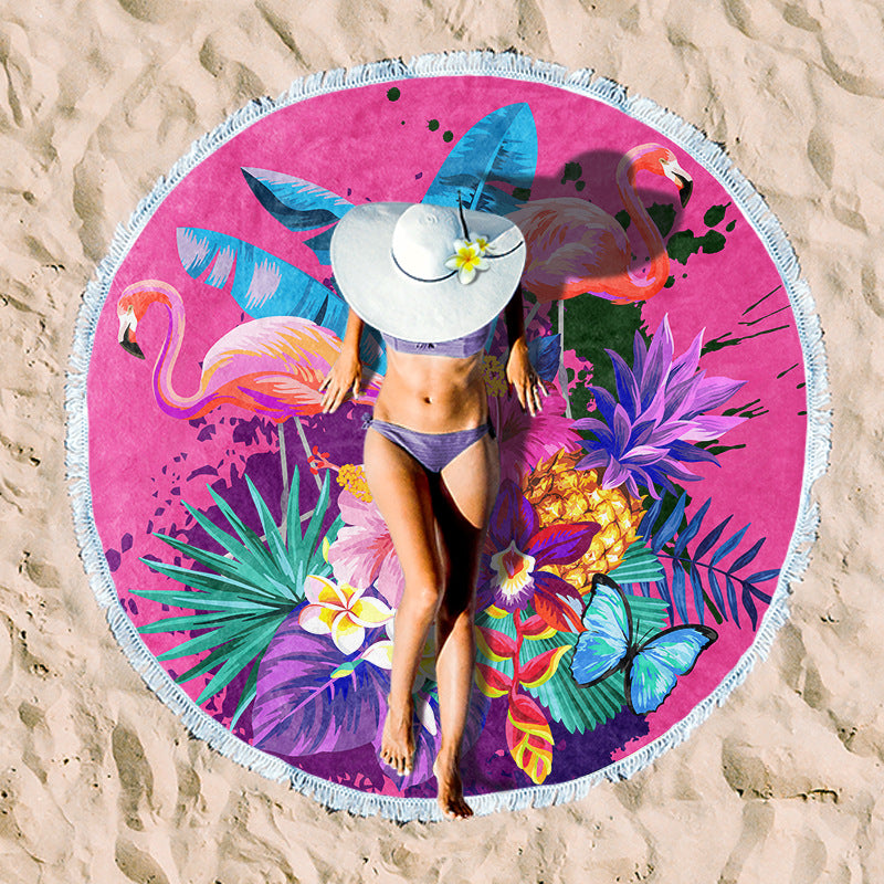 Round beach towel with vibrant tropical pattern Bowlift