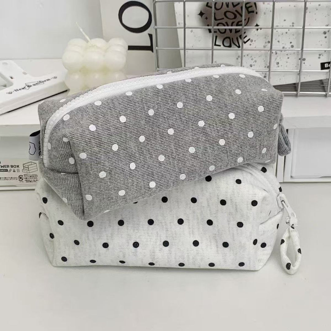 Cotton Polka Dot Zip Organizer Pencil Pouch Bowlift