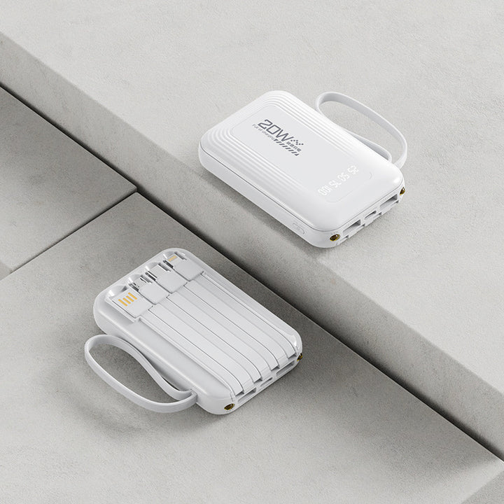 Portable power bank with integrated cable system and LED display Bowlift