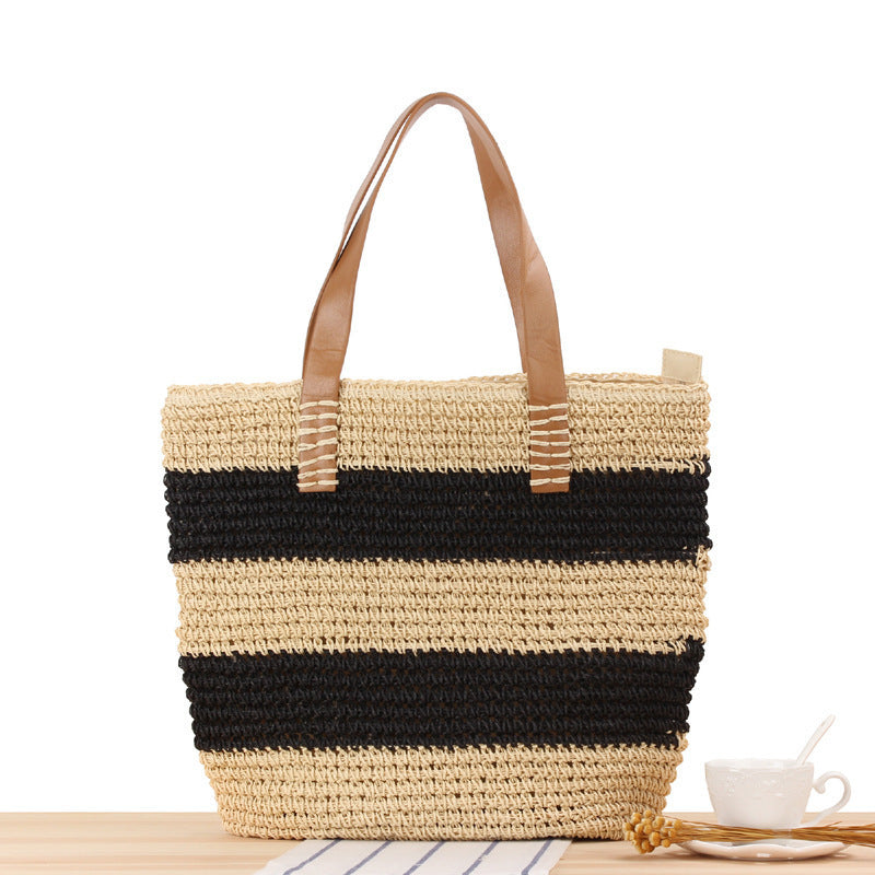 Braided shopping bag with elegant leather handles Bowlift