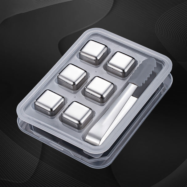 Premium Stainless Steel Whiskey Chilling Cubes Multi-piece Set with Silicone Storage Tray and Tongs Bowlift