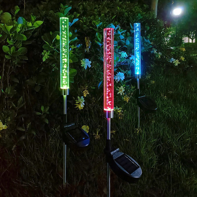 RGB Bubbling Acrylic Garden Stake With Adjustable Stainless Steel Spike And Dusk-To-Dawn Sensor Bowlift