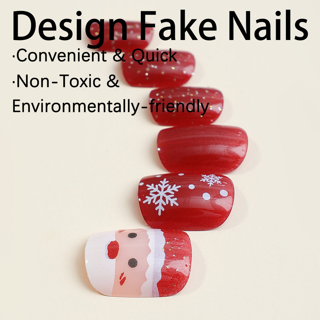 Festive Artificial Nail Set with Christmas Designs Bowlift