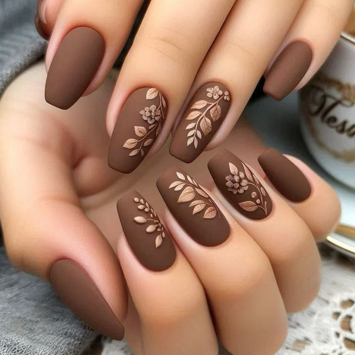 Elegant Floral Matte Press-On Nails Bowlift