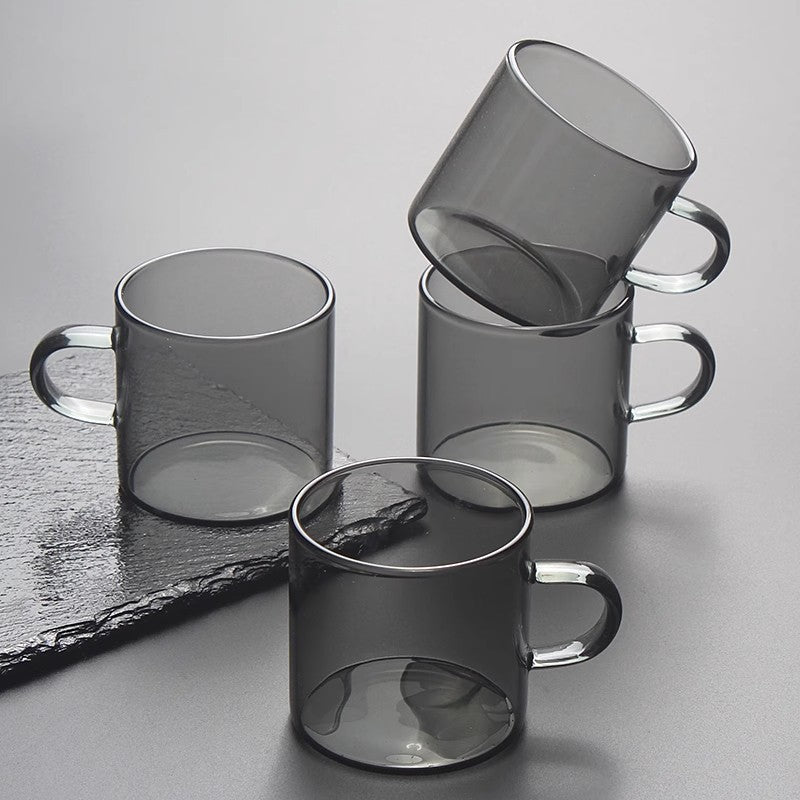 Handblown Double-Wall Glass Espresso Cups with Colored Curved Handles Set Bowlift