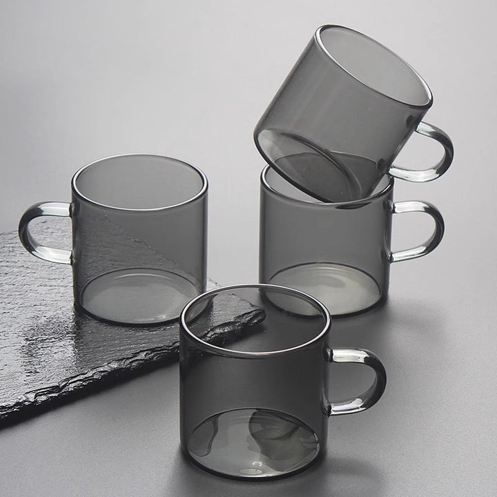 Handblown Double-Wall Glass Espresso Cups with Colored Curved Handles Set Bowlift