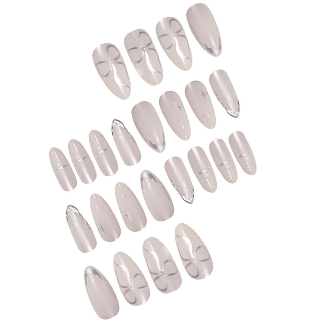 Elegant Stiletto Nail Art Extensions with Silver Accents Bowlift