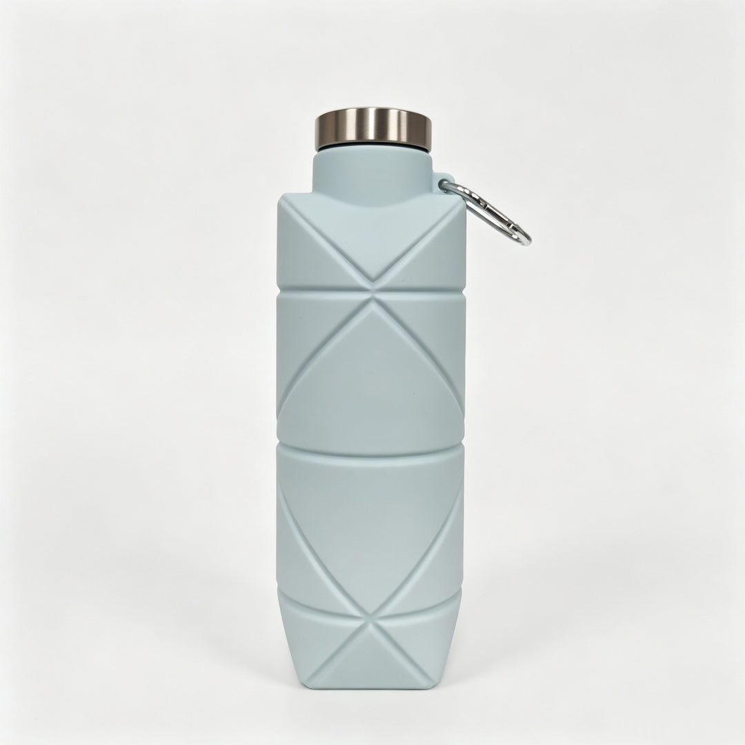 Collapsible Silicone Travel Water Bottle with Stainless Cap and Carabiner Bowlift