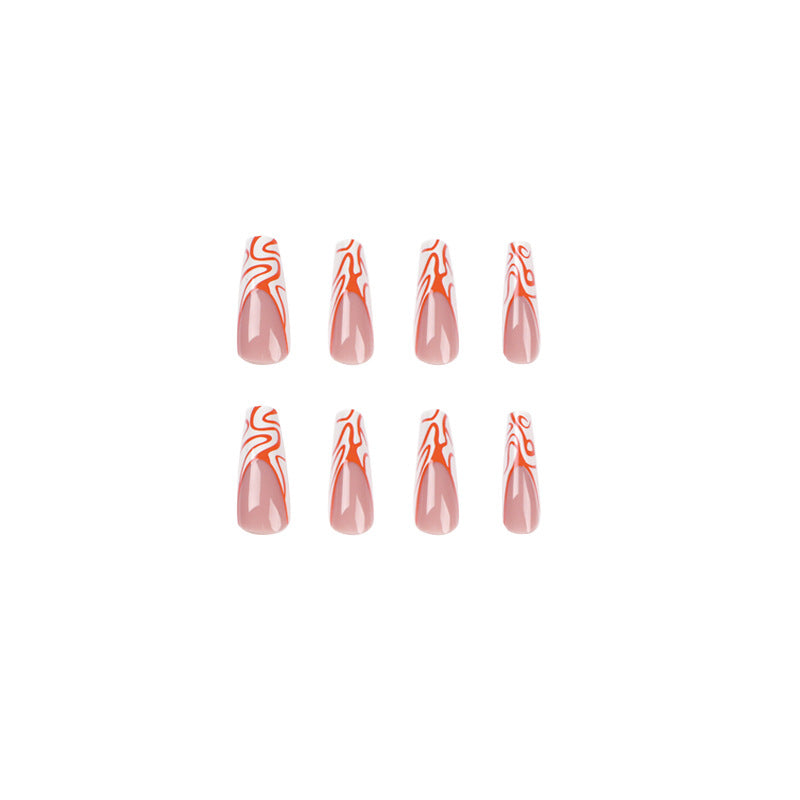 Artistic Nail Extensions with Modern Wave Pattern Bowlift