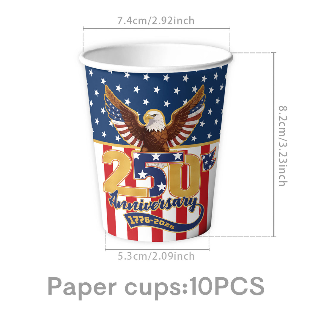 Unisex nan Patriotic Anniversary Disposable Tableware Party Kit with Stars Stripes Plates Cups Napkins Cutlery Banner Bowlift