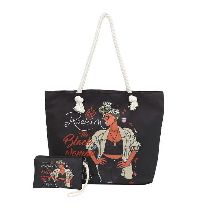 WoStylish Graphic Print Beach Tote Bag Bowlift